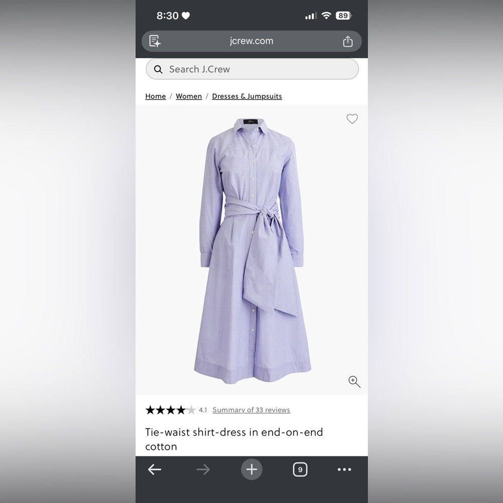 J. Crew Tie-waist shirt-dress in end-on-end cotton in PERI - Picture 7 of 7